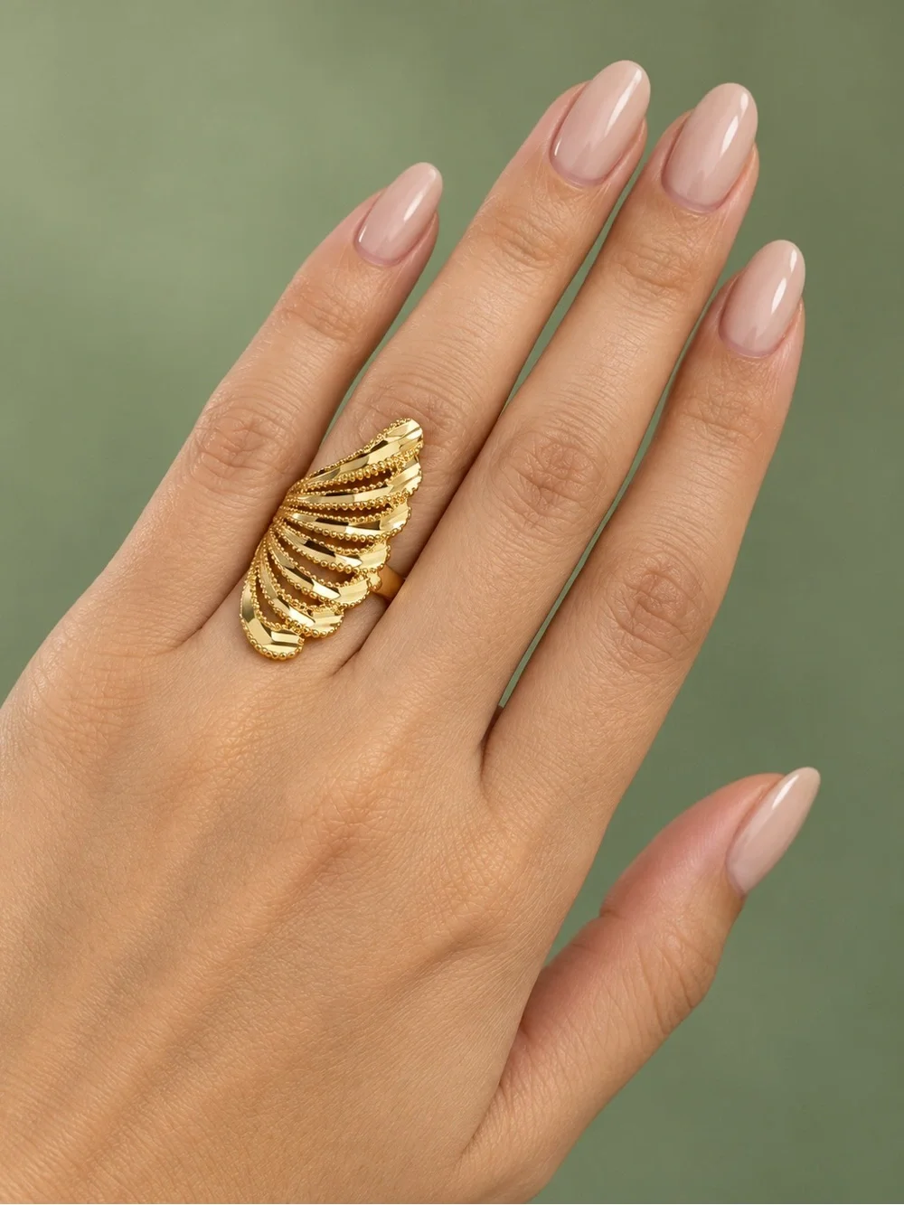 Gold Sculpted Fan Ring - Women Jewelry